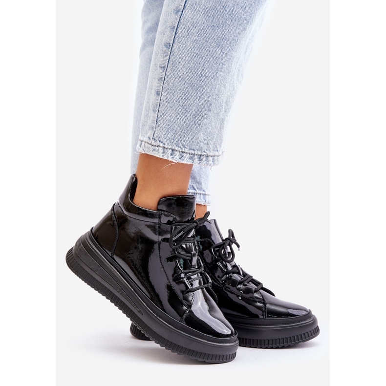Világos lakkbőr platformú sportcipő természetes bőr Artiker 55C1049 fekete 1