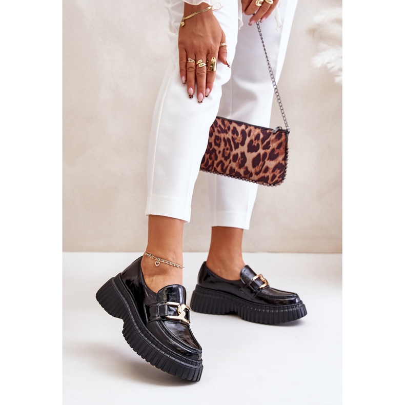 Zazoo 20176 lakkbőr női mokaszin cipő, természetes bőr, fekete 2