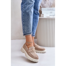 Női Brogues mokaszin arany részletekkel Khaki Arilva bézs 2