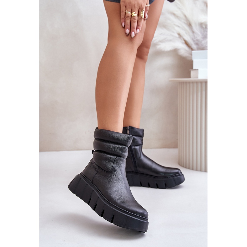 Zazoo 60512 női bőrcsizma cipzárral, filccel bélelve, fekete 2