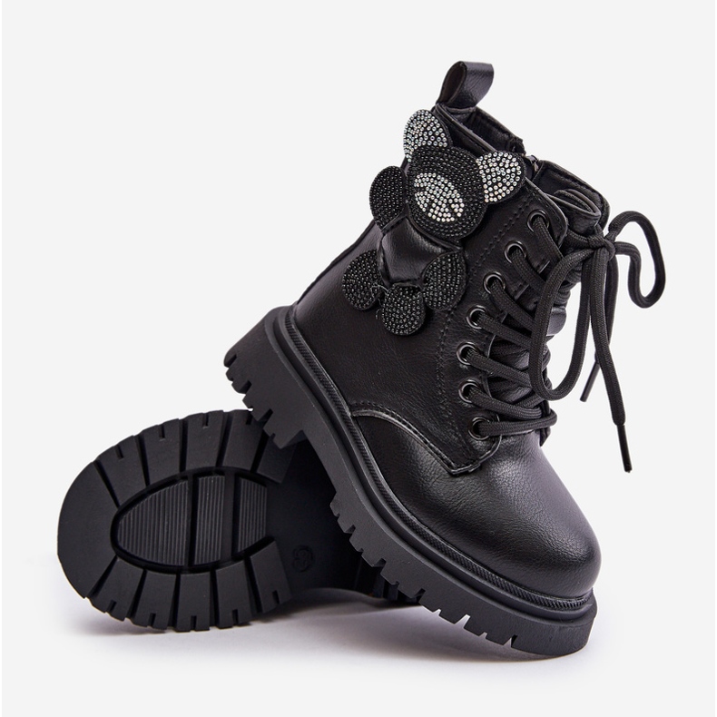 Szigetelt lány bokacsizma macival és cipzárral, Black Relobia fekete 2