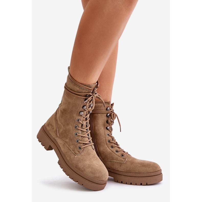 Női munkáscsizma cipzárral Eco velúrból, sötétbézs Savalann 1