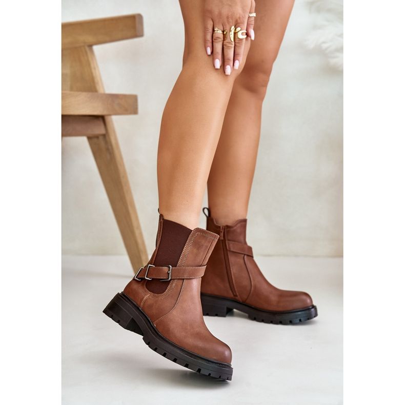 Bőr szigetelt Chelsea csizma övvel Sergio Leone TR719-S barna 2