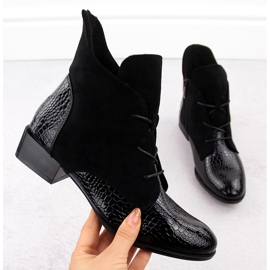 Női lakkbőr bokacsizma, fekete, Potocki 12498 1