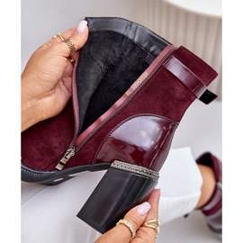 S.Barski Hőszigetelt női csizma magas sarkon, dekoratív csattal D&amp;A MR880-085 Burgundy piros 2