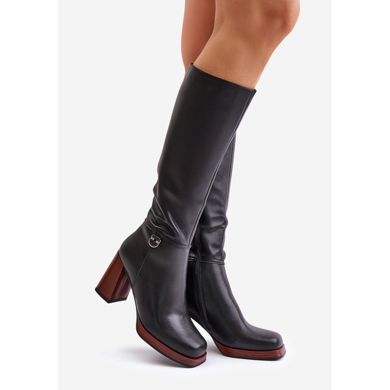 S.Barski Bőr elegáns magassarkú meleg csizma D&amp;A JC42-39 fekete 1