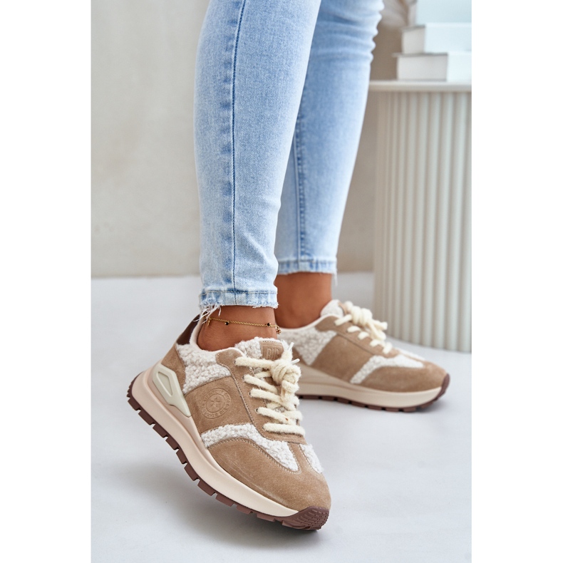 Női szőrme bőr tornacipő Big Star OO274A317 HI-POLY System bézs 2