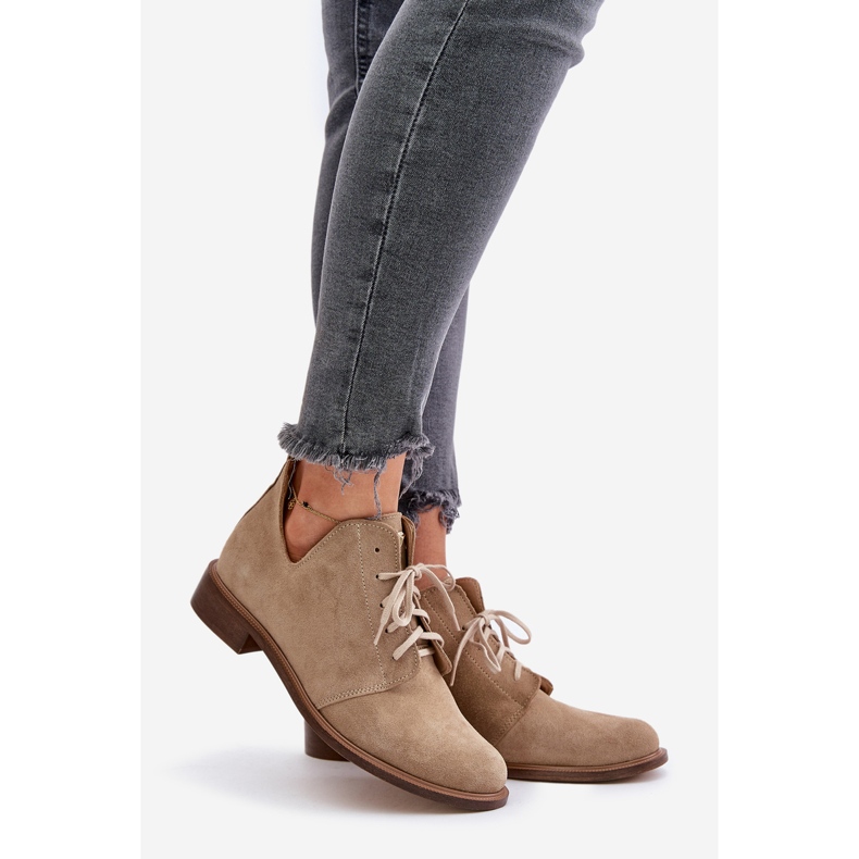 Zazoo 2959 velúr Oxfords fűzős cipő lapos sarkú bézs 1