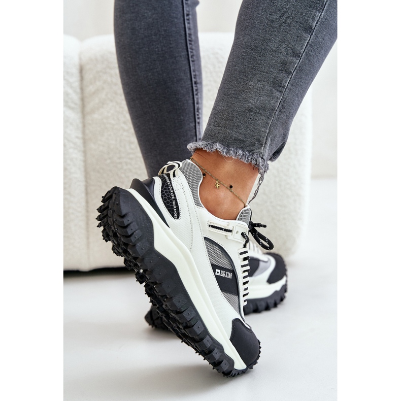 Női bőr tornacipők a Big Star platformon OO274A220 HI-POLY System fehér és fekete 2