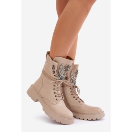 S.Barski Eco bőr munkáscsizma díszítéssel, szigetelt D&amp;A MR880-080 bézs 1