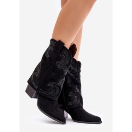 Díszített lábszárközépig érő Cowboy csizma magas sarkú S.Barski HY42-153 fekete 1