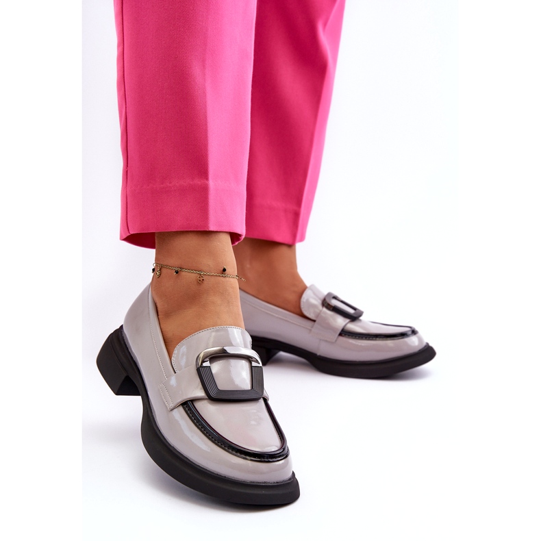 Vinceza női lakkbőr mokaszin, szürke 2