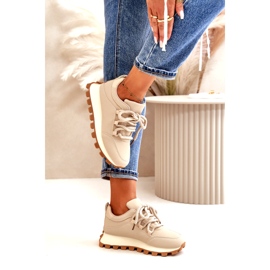 Sportcipő: Eco-bőr, bézs színű tornacipő platformon 4