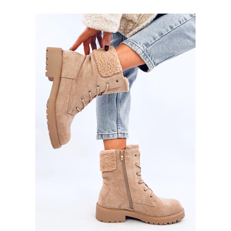 Bézs színű fűzős bokacsizma 2