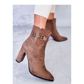 Khaki színű velúr magas sarkú bokacsizma barna 1