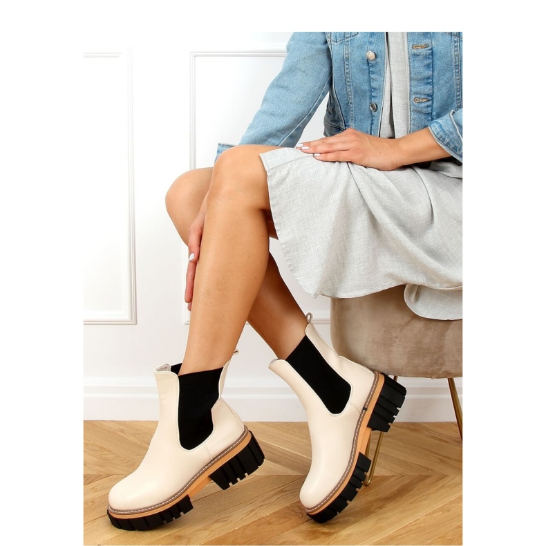 Női krémszínű Chelsea csizma NS228P Bézs - Inello 2