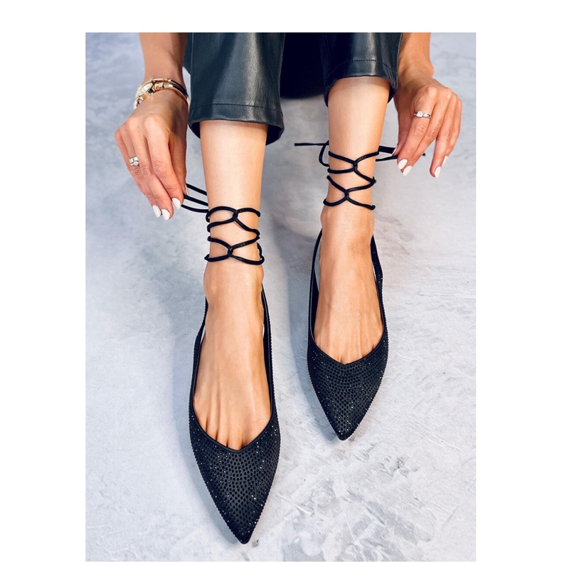 Vonda Fekete balettlapos strasszokkal nyitott sarkú - Inello 1