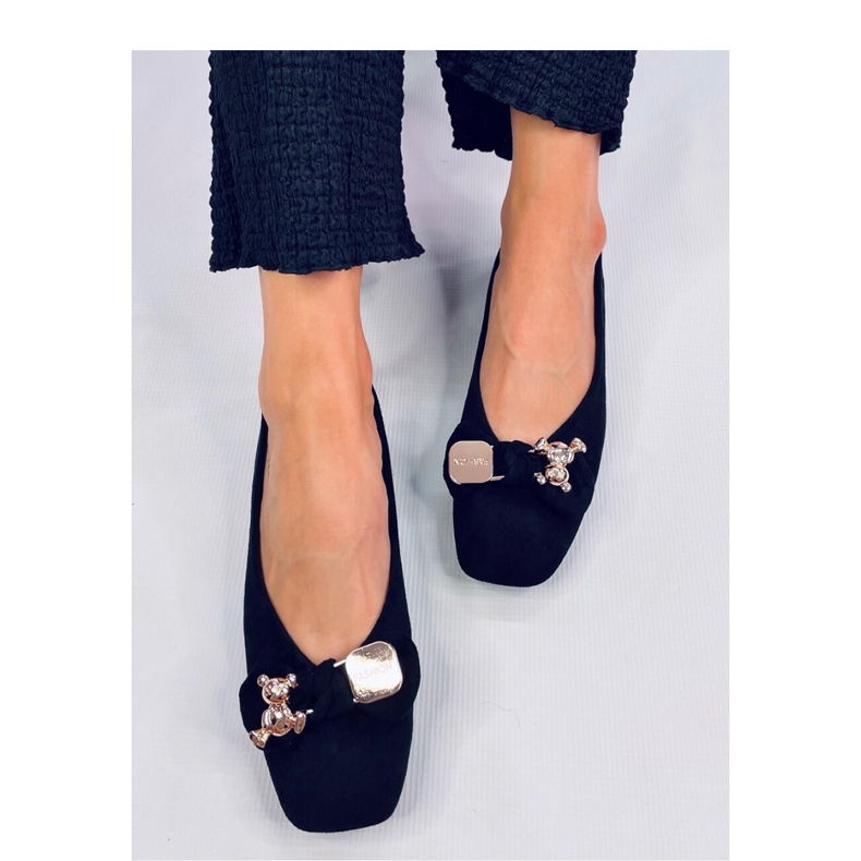 Cranny Black balettlakások arany mackóval - Inello fekete 1