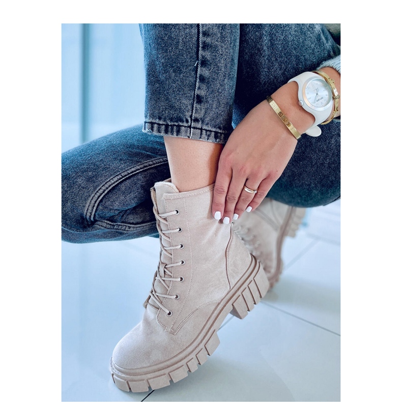 Kelis Beige fűzős bokacsizma - Inello bézs 2