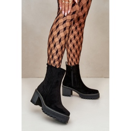 Női fekete, magas sarkú bokacsizma 1