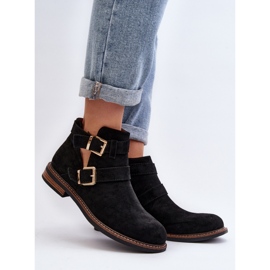 Díszcsíkos női bokacsizma Fekete 1