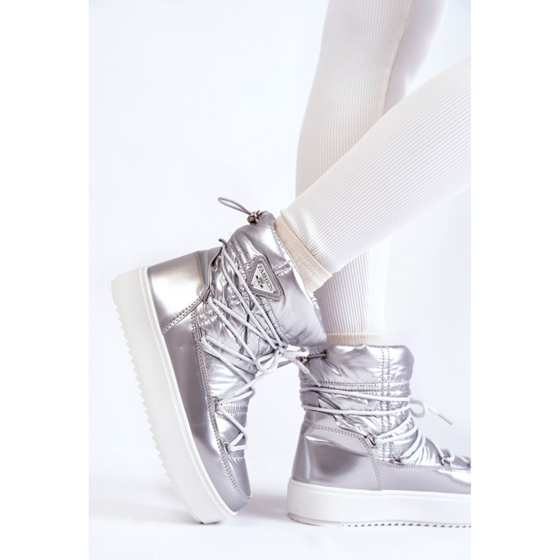 Női Ezüst fűzős platform hócsizma szürke 1