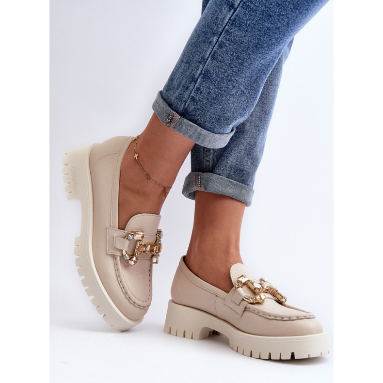 Elegáns Chebello Beige női mokaszinok bézs 2