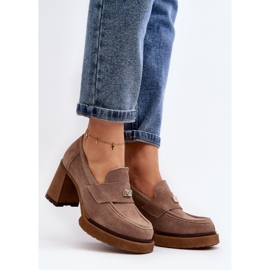 Zazoo Dark Beige velúr cipó magas sarkon bézs 1