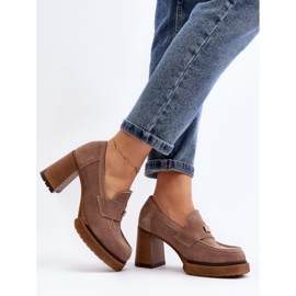 Zazoo Dark Beige velúr cipó magas sarkon bézs 2