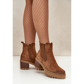 Velúr női magas sarkú bokacsizma barna 1