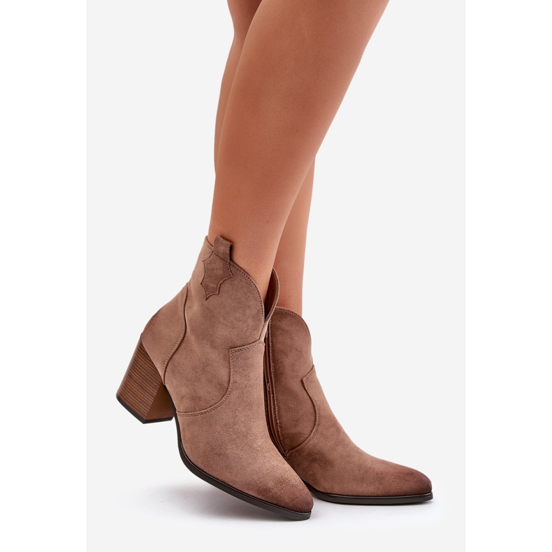 Cowboy csizma magas sarkú, hőszigetelt Eco Suede Vinceza 58345 sötétbézs színű 1