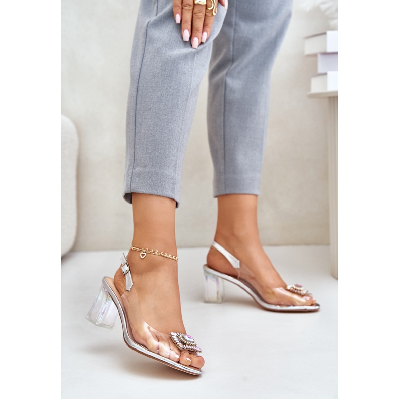 S.Barski Átlátszó szandál brosssal magas sarkú D&amp;A MR42-031 ezüst 1