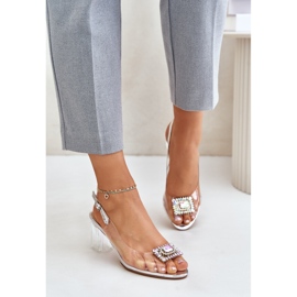 S.Barski Átlátszó szandál brosssal magas sarkú D&amp;A MR42-031 ezüst 2