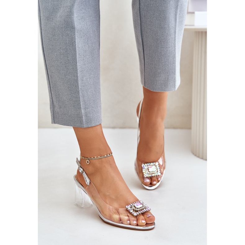 S.Barski Átlátszó szandál brosssal magas sarkú D&amp;A MR42-031 ezüst 2