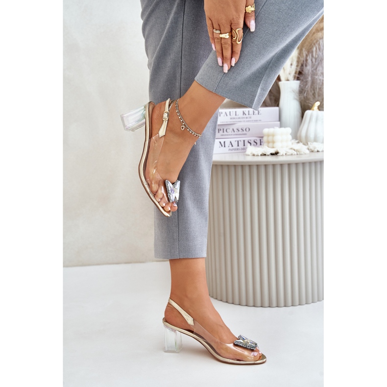 S.Barski Átlátszó szandál pillangóval magas sarkú D&amp;A MR42-326 Gold aranysárga 2