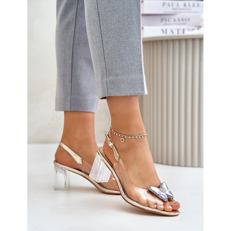 S.Barski Átlátszó szandál pillangóval magas sarkú D&amp;A MR42-326 Gold aranysárga 1