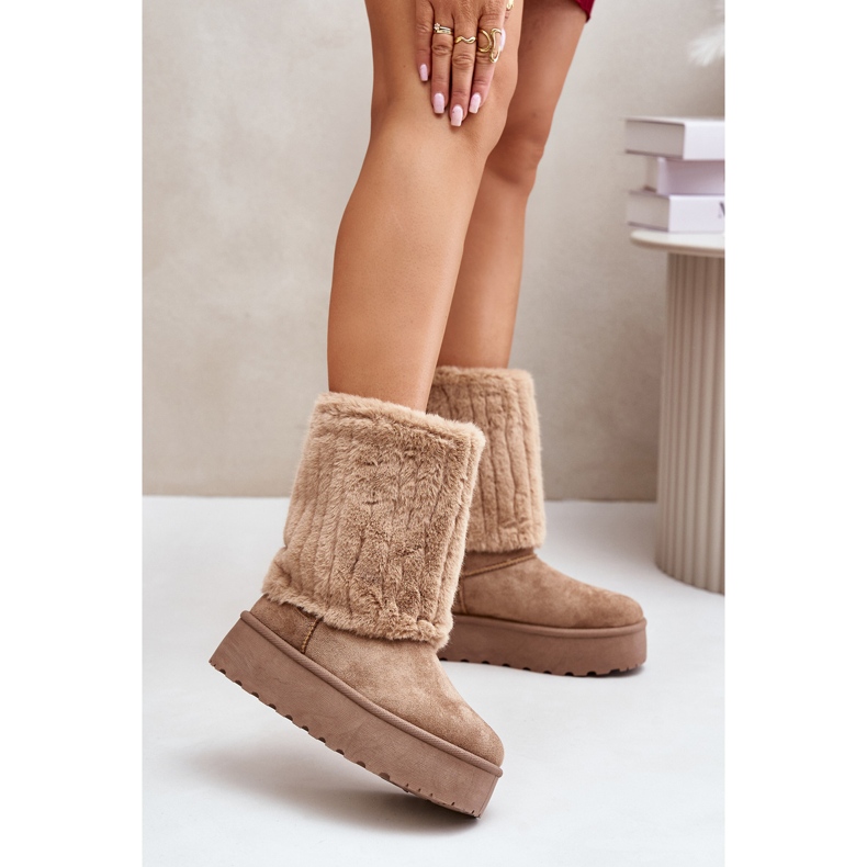 Bézs Lisonea Platform Snow Csizmák Felfelé hajtott felsőrésszel 2