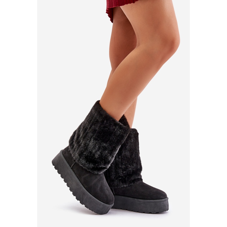 Fekete Lisonea Platform Snow Boots Felfelé hajtott felsőrésszel 1