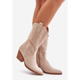 Női Cowboy csizma magas sarkú Eco Suede világos bézs Wendlis anyagból 1