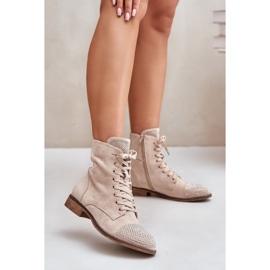 Díszített lapos sarkú csizma, Eco Suede, meleg, világos bézs Ellieo 2