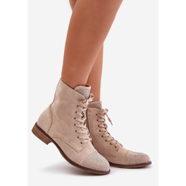 Díszített lapos sarkú csizma, Eco Suede, meleg, világos bézs Ellieo 1