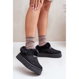 Alacsony szárú hócsizma szőrmével a platformon, Eco Suede, Black Neathoria fekete 2