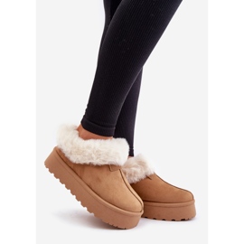 Hócsizma alacsony felsőrésszel, szőrmével a platformon Eco Suede Camel Neathoria barna 1