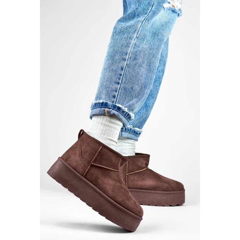 Női mukluk hócsizma vastag talppal, barna 2818BR 1 Női mukluk hócsizma vastag talppal, barna 2818BR 1