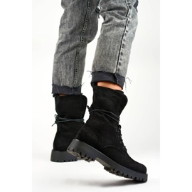 Női velúr fűzős bokacsizma fekete DE1051S-B bézs 2