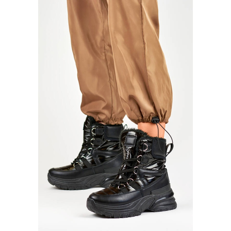 Női hócsizma, fényes fekete csizma 22-PY16061B 1