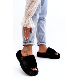 Szőrös női szőrme papucs fekete 2