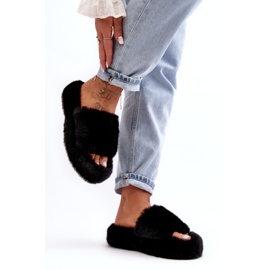 Szőrös női szőrme papucs fekete 3