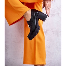 Lemar fekete bőr magassarkú cipő arany díszítéssel 3