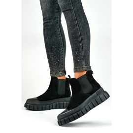 Női Chelsea csizma velúr felbújós bokacsizma fekete A1006B 1